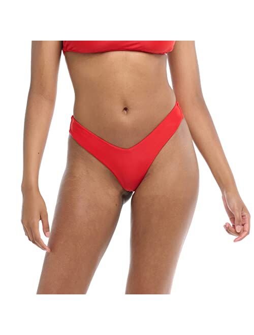 Body Glove Women's Standard Smoothies Kendal Solid High Cut V-Front Cheeky Bikini Bottom Swimsuit