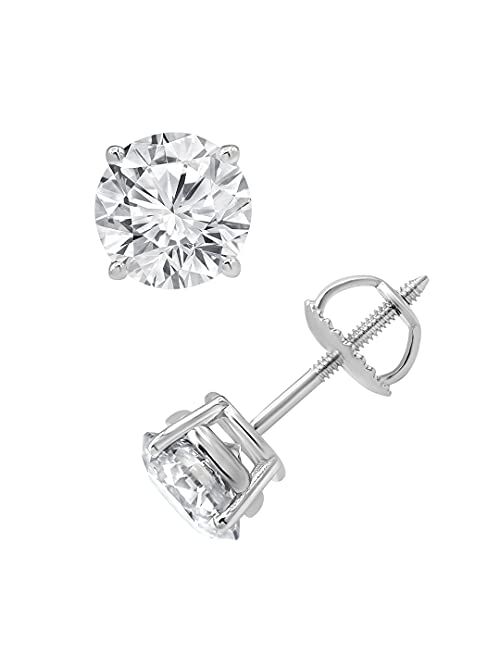 La4ve Diamonds La4ve 1.00-2.00 Carat Diamond Sterling Silver Stud Earrings for Women,Stylish Prong Set Sterling Silver Round Cut Flat Back Earrings Lab Grown Diamond (J V