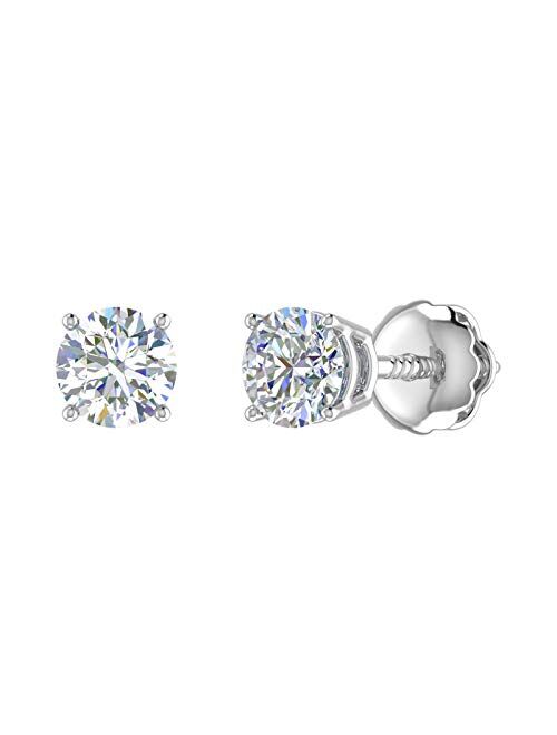 FINEROCK 1 Carat 4-Prong Set Diamond Stud Earrings in 14K Gold (Screw-back)