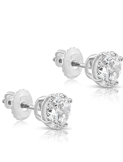 P3 POMPEII3 14k White or Yellow Gold 1 Ct T.W. Round-Cut Natural Diamond Studs Women's Screw Back Earrings