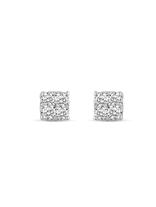 Fifth and Fine .25Cttw to 1.00Cttw Cushion Diamond Stud Earrings set in 925 Sterling Silver