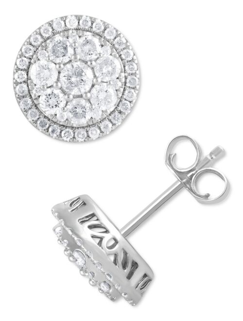 Macy's Diamond Halo Cluster Stud Earrings (1 ct. t.w.) in 14k White Gold