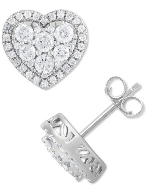 Macy's Diamond Heart Halo Cluster Stud Earrings (1 ct. t.w.) in 14k White Gold