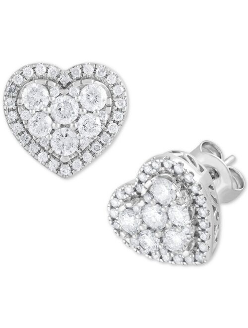 Macy's Diamond Heart Halo Cluster Stud Earrings (1 ct. t.w.) in 14k White Gold