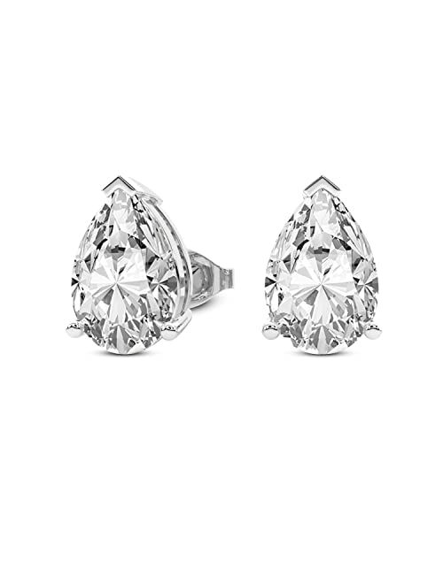 1 Carat - 6 Carat | 14K Gold | IGI Certified Lab Grown 3 Prong Solitaire Diamond Earrings | Pear Shape Push Back Prong Setting Friendly Diamonds Earrings