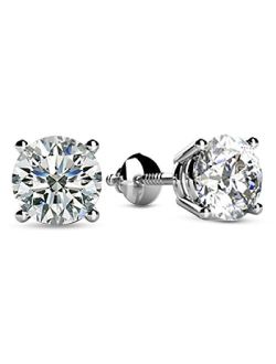 IGI Certified Natural Round Brilliant Solitaire Diamond Stud Earrings for Women 4 Prong Screw Back (G-H Color SI2-I1 Clarity)