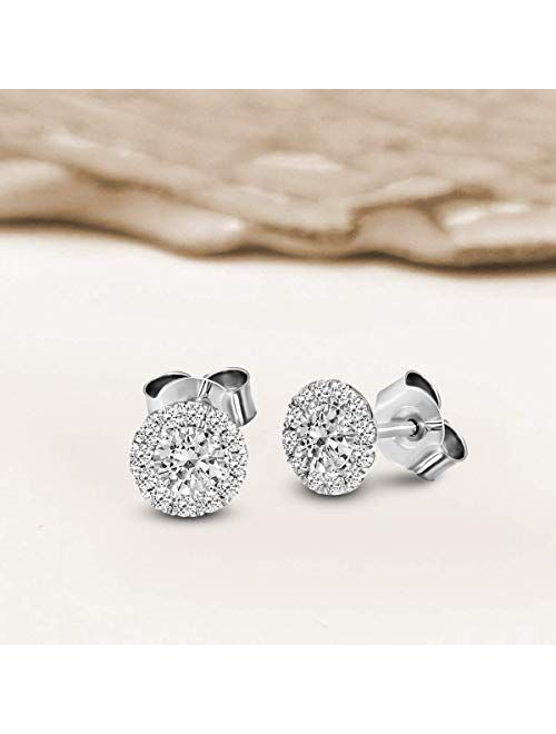 1/2 Carat - 1 Carat | 14K White & Yellow Gold | IGI Certified Lab Grown Halo Diamond Stud Earrings | Round Shape Push Back Pave Setting Friendly Diamonds Earrings