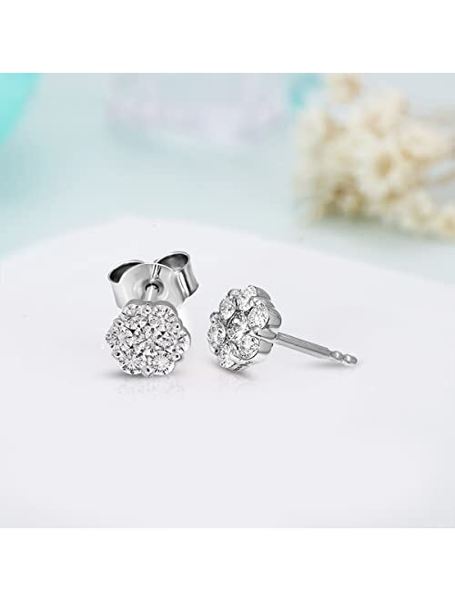 1/2 Carat -1 Carat | 925 Sterling Silver | Lab Grown Cluster Diamond Stud Earrings | Round Shape Diamond Prong Setting Friendly Diamonds Earrings | G-H Color, SI1 Clarity