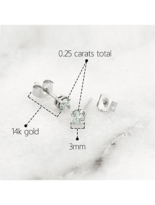 IGI Certified 1/4-2 Carat Lab Grown Diamond Stud Earrings in 14k Gold with 4-Prong Setting | Real Diamond Earrings for Women 14k Real Gold | Yellow & White Gold Diamond E