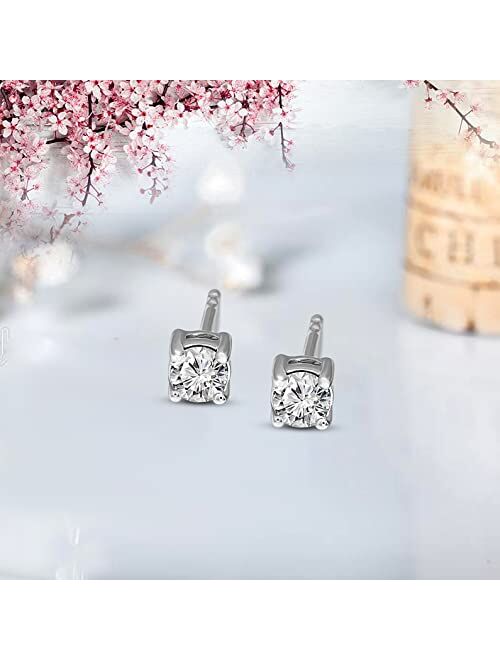 1/6-6 Carat | 14K White Gold | IGI Certified Lab Grown Solitaire Diamond Stud Earrings | Round Shape Push Back Prong Setting Friendly Diamonds Earrings