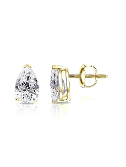 3/5 to 1 2/5 Carat Lab Grown Diamond Pear Shape Stud Earrings in 14k White or Yellow Gold (VS-SI, cttw) V-End Prong Screw Back by Diamond Wish