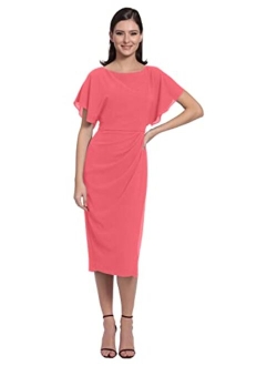 Women's Boat Neck Flutter Sleeve Dress Occasion Event Guest of