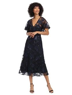 Women's V-Neck A-line Midi Sequin Dress Party Event Guest of Wedding Occasion
