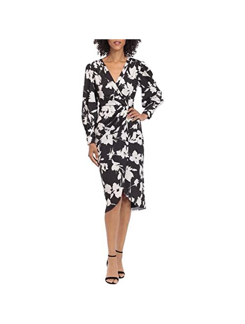 Maggy London Women's Long Sleeve Faux Wrap Dress