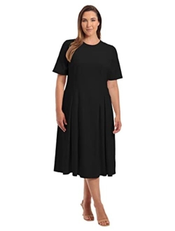 Women's Plus Size Scuba Crepe Pleat Tuck Waist Dress