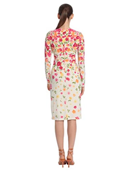 Maggy London Women's Floral Printed V-Neck Surplus Bodice Empire Waist Sheath Dress