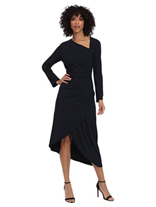 Maggy London Women's Long Sleeve Asymmetric Neck and Hem Dress