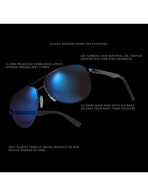 ZENOTTIC Polarized Aviator Sunglasses for Men Carbon Fiber Temple Pilot Sun Glasses with Mirrored Lens UV Protection