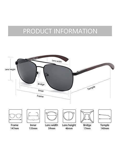 ZENOTTIC Aviator Wood Polarized Sunglasses for Men 100% UV Protection Fishing Driving Golf