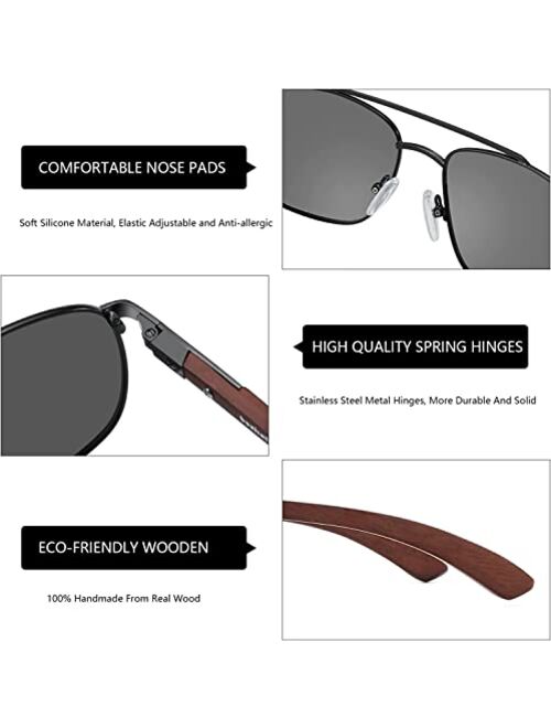 ZENOTTIC Aviator Wood Polarized Sunglasses for Men 100% UV Protection Fishing Driving Golf