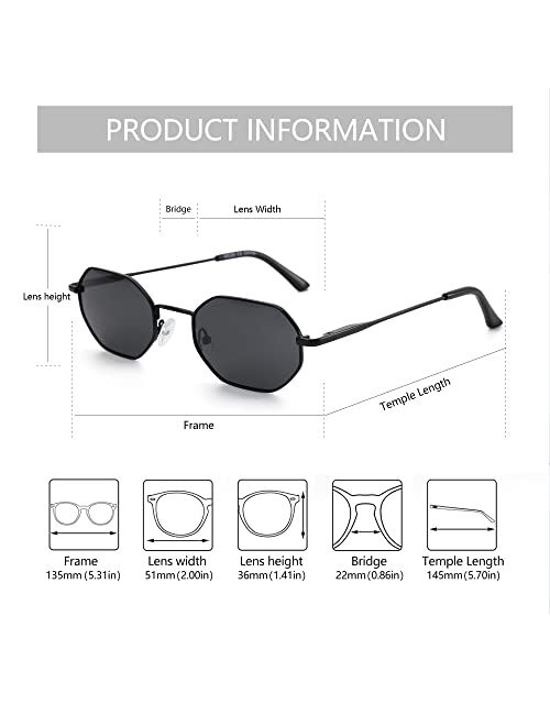 ZENOTTIC Small Octagonal Polarized Sunglasses for Women Men Hippie Metal Frame Retro Rectangle Sun Glasses