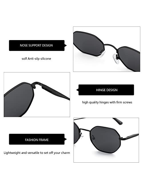 ZENOTTIC Small Octagonal Polarized Sunglasses for Women Men Hippie Metal Frame Retro Rectangle Sun Glasses