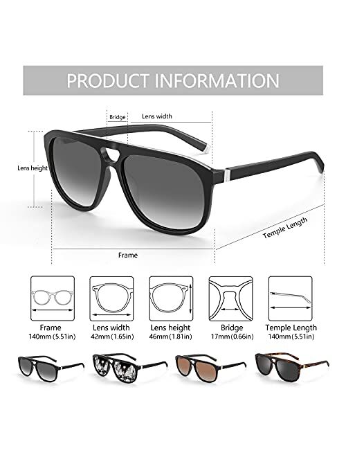 ZENOTTIC Aviator Sunglasses for Men Polarized UV Protection Square Fashion Double Bridge Retro Pilot Sun Glasses Oversized