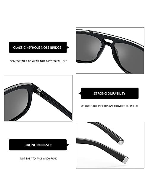 ZENOTTIC Aviator Sunglasses for Men Polarized UV Protection Square Fashion Double Bridge Retro Pilot Sun Glasses Oversized