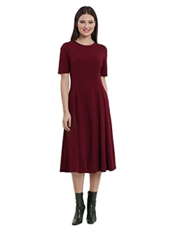 Women's Short Sleeve Double Pleat Midi Dress