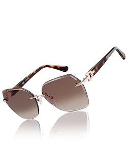 ZENOTTIC Oversized Rimless Sunglasses for Women Trendy Geometric Diamond Cutting Gradient Lens UV Protection Fashion Shades