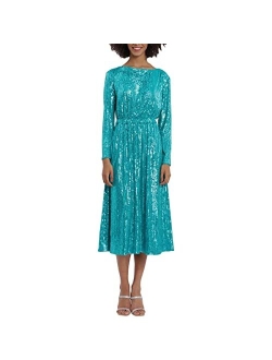 Women's Boat Neck Long Sleeve Midi Dress