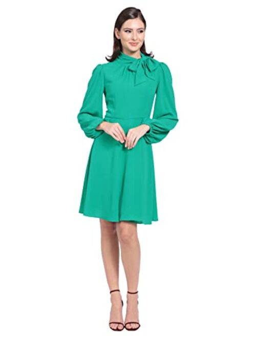 Maggy London Women's Long Sleeve Tie Neck Fit and Flare Dress