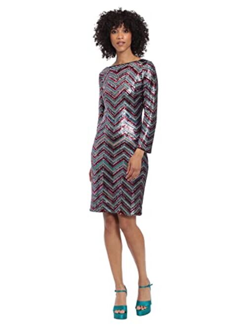 Maggy London Women's Long Sleeve Back V-Neck Sequin Dress