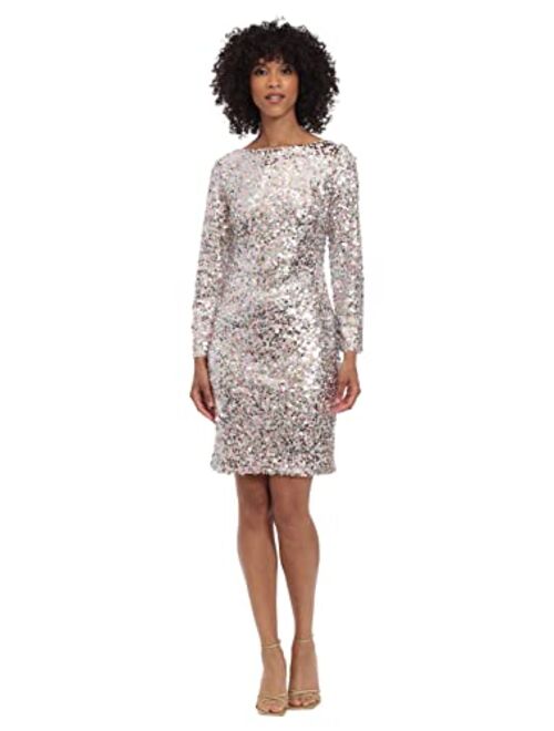 Maggy London Women's Long Sleeve Back V-Neck Sequin Dress