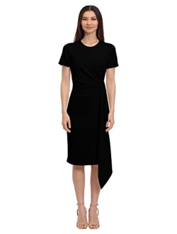 Women's Gathered Waist Scuba Crepe Dress with Side Cascade Detail