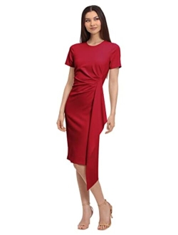 Women's Gathered Waist Scuba Crepe Dress with Side Cascade Detail