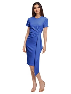 Women's Gathered Waist Scuba Crepe Dress with Side Cascade Detail