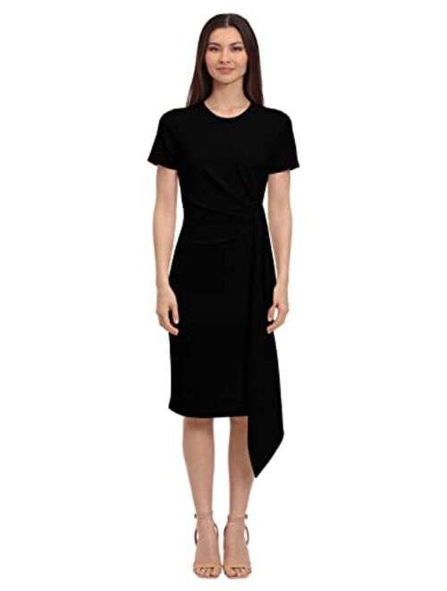 Maggy London Women's Gathered Waist Scuba Crepe Dress with Side Cascade Detail