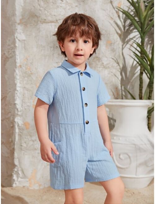 SHEIN Toddler Boys Letter Patched Detail Shirt Romper