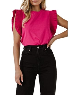 Women's Poplin Knit Mixed Ruffle Detail Top