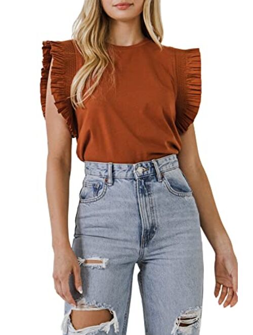 English Factory Women's Poplin Knit Mixed Ruffle Detail Top