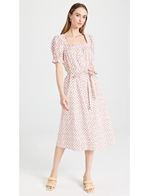 English Factory Women's Floral Midi Dress with Short Puff Sleeve