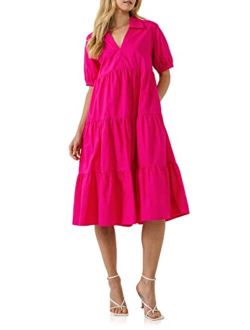 Women's Short Puff Sleeve Midi Dress