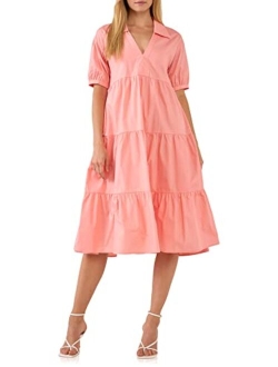 Women's Short Puff Sleeve Midi Dress