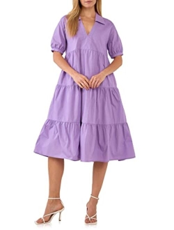 Women's Short Puff Sleeve Midi Dress