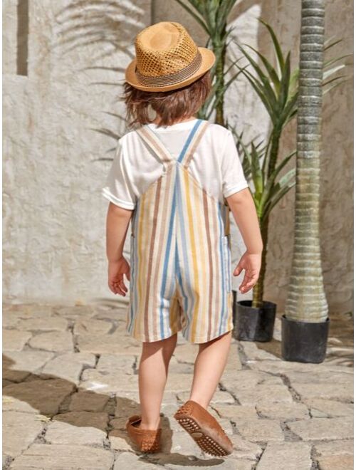 SHEIN Toddler Boys Block Striped Romper