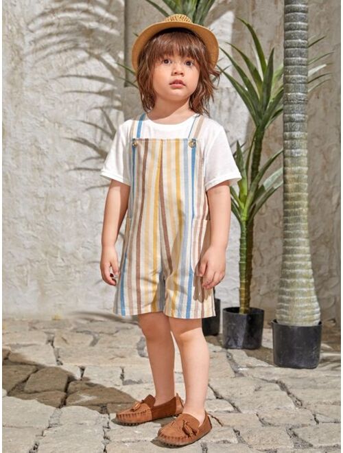 SHEIN Toddler Boys Block Striped Romper