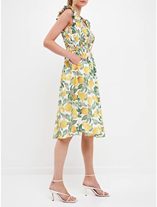 English Factory Women's Lemon Print Smocked Bodice Midi Dress