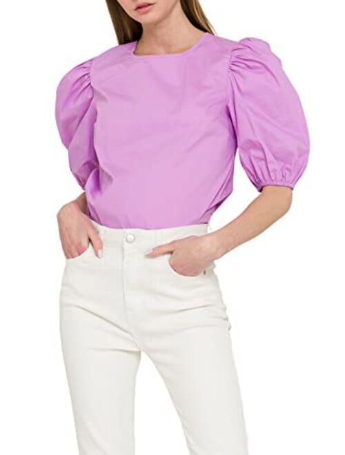 English Factory Poplin Puffed Sleeve Top