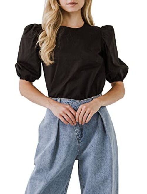 English Factory Poplin Puffed Sleeve Top